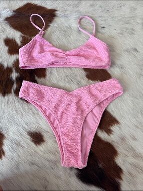 La Hearts Pink Textured Bikini Set